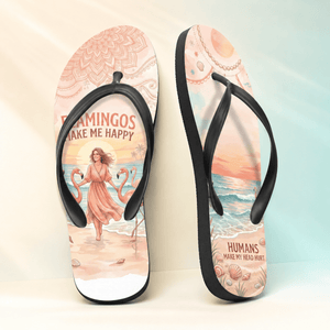 Flamingo Flip Flops for Women, Tropical Beach Sandals, Pink Flamingo Summer Shoes, Coastal Vacation Flip Flops - FlamingoAholic