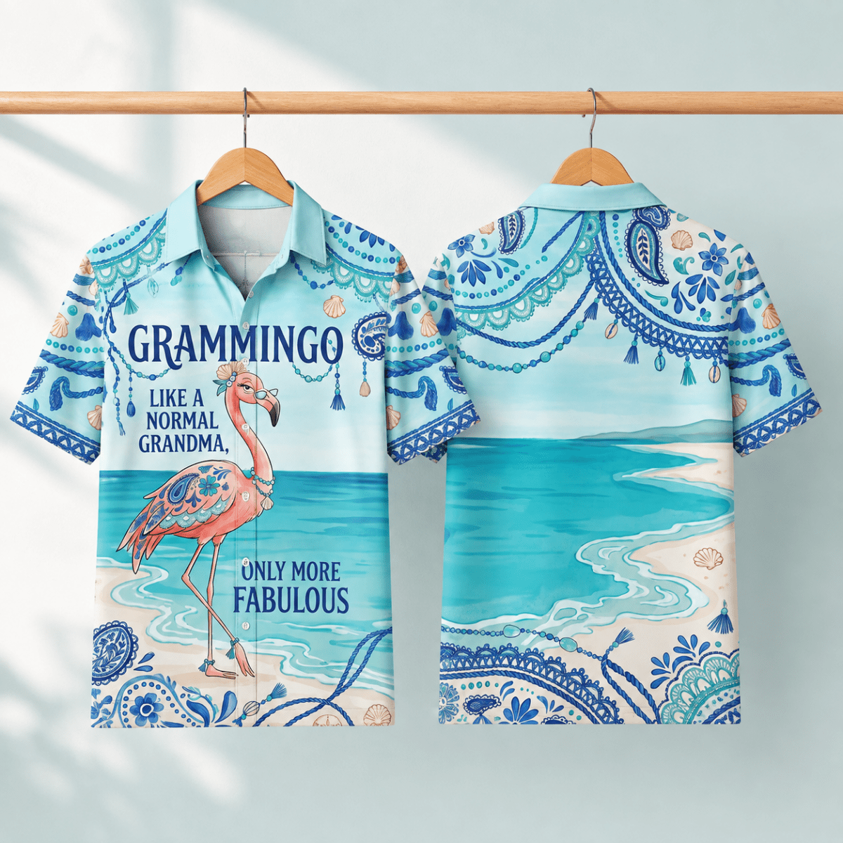 Flamingo Hawaiian Shirt for Women, Grammingo Grandma Tropical Beach Vacation Shirt - FlamingoAholic