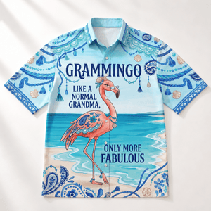 Flamingo Hawaiian Shirt for Women, Grammingo Grandma Tropical Beach Vacation Shirt - FlamingoAholic
