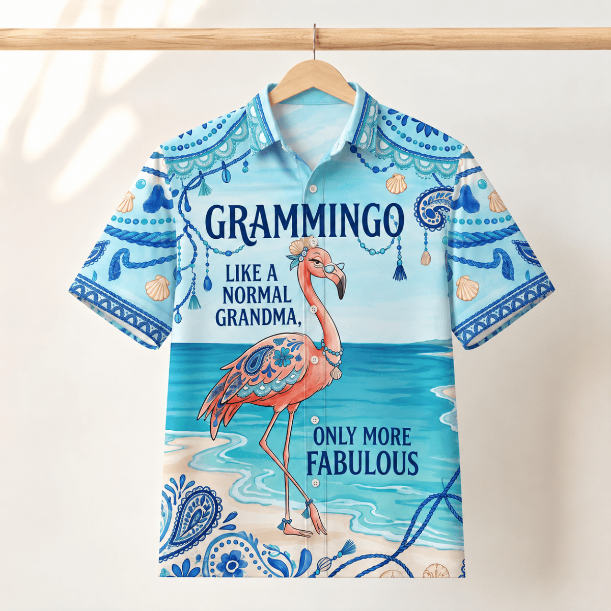 Flamingo Hawaiian Shirt for Women, Grammingo Grandma Tropical Beach Vacation Shirt - FlamingoAholic
