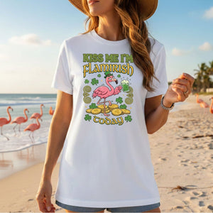 Flamingo Leprechaun 'Kiss Me I'm Flamirish Today' T-Shirt - Funny St. Patrick's Day Tee for Her - FlamingoAholic