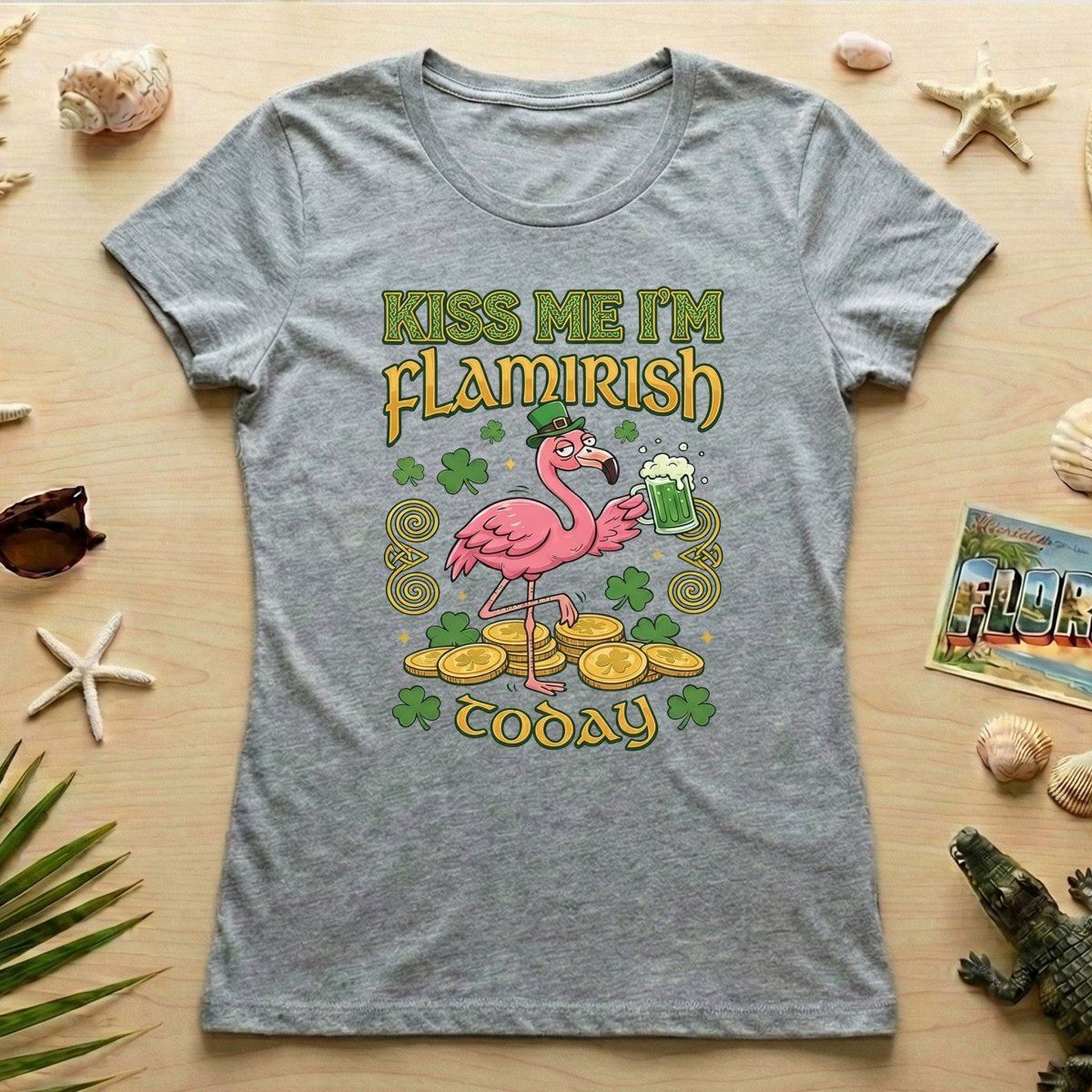 Flamingo Leprechaun 'Kiss Me I'm Flamirish Today' T-Shirt - Funny St. Patrick's Day Tee for Her - FlamingoAholic