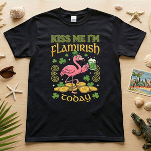 Flamingo Leprechaun 'Kiss Me I'm Flamirish Today' T-Shirt - Funny St. Patrick's Day Tee for Her - FlamingoAholic