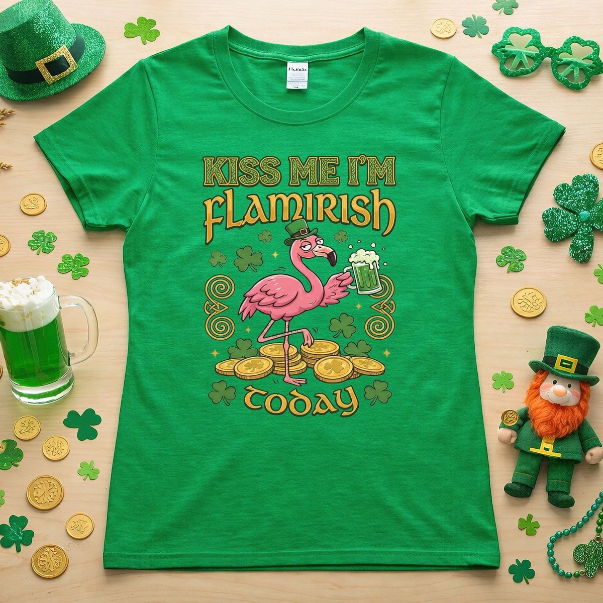 Flamingo Leprechaun 'Kiss Me I'm Flamirish Today' T-Shirt - Funny St. Patrick's Day Tee for Her - FlamingoAholic