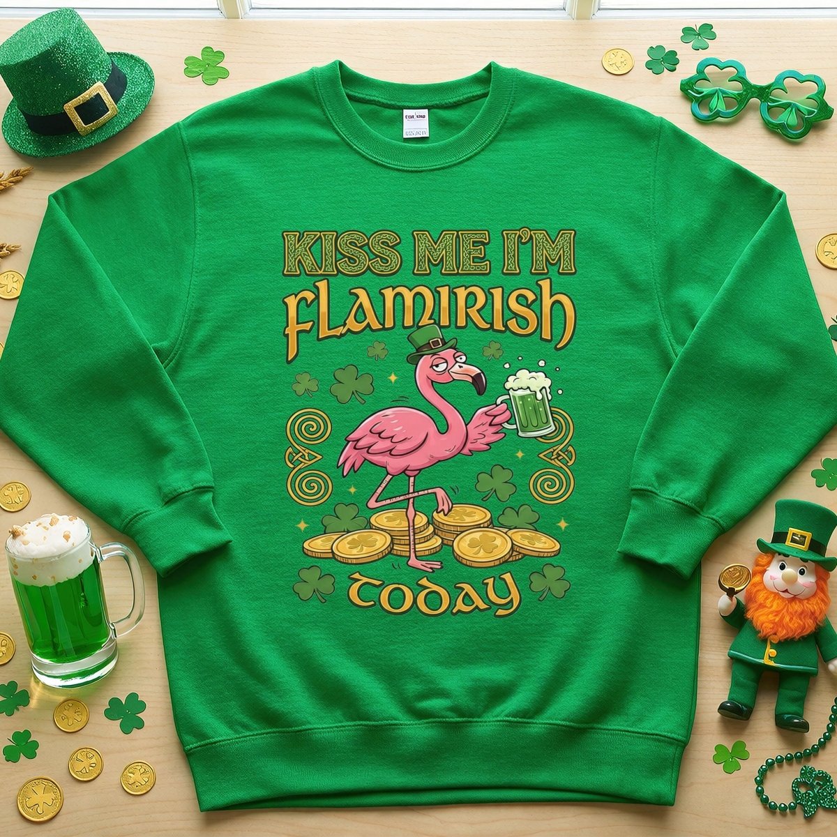 Flamingo Leprechaun 'Kiss Me I'm Flamirish Today' T-Shirt - Funny St. Patrick's Day Tee for Her - FlamingoAholic