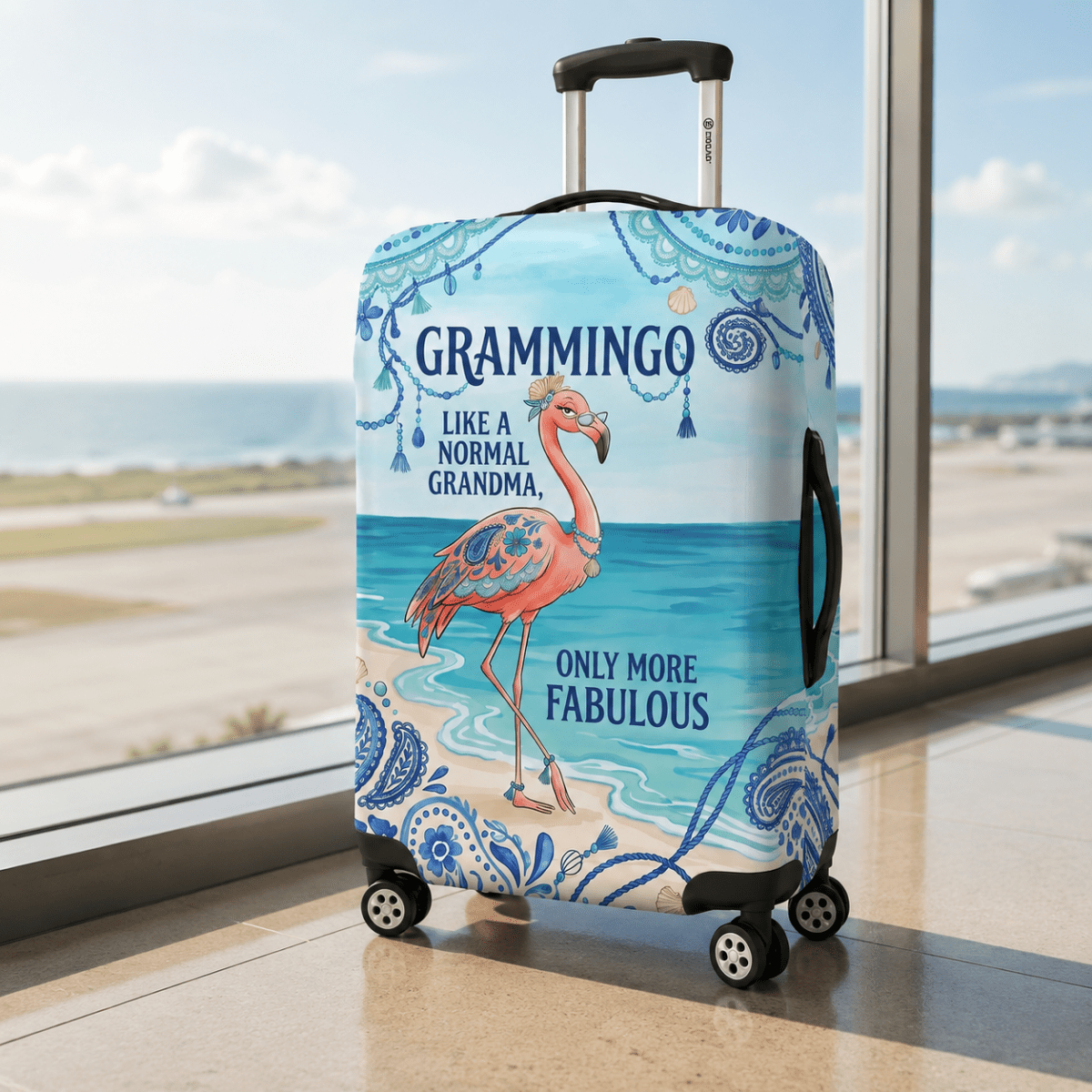 Flamingo Luggage Cover for Grandma, Grammingo Suitcase Cover, Funny Grandma Travel Gift - FlamingoAholic