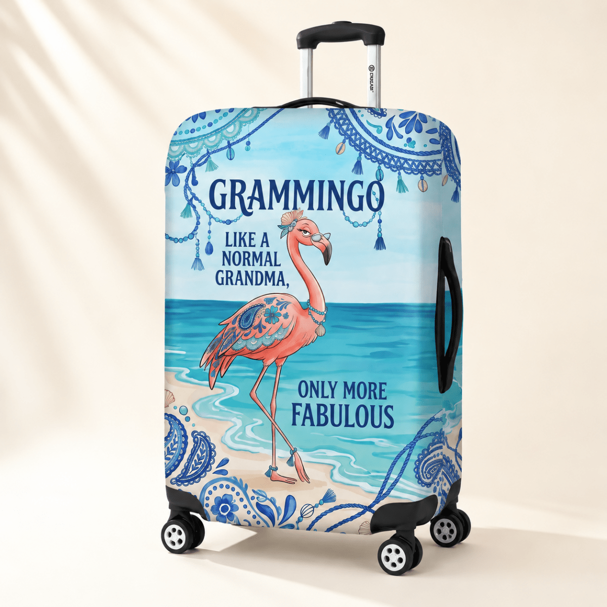 Flamingo Luggage Cover for Grandma, Grammingo Suitcase Cover, Funny Grandma Travel Gift - FlamingoAholic