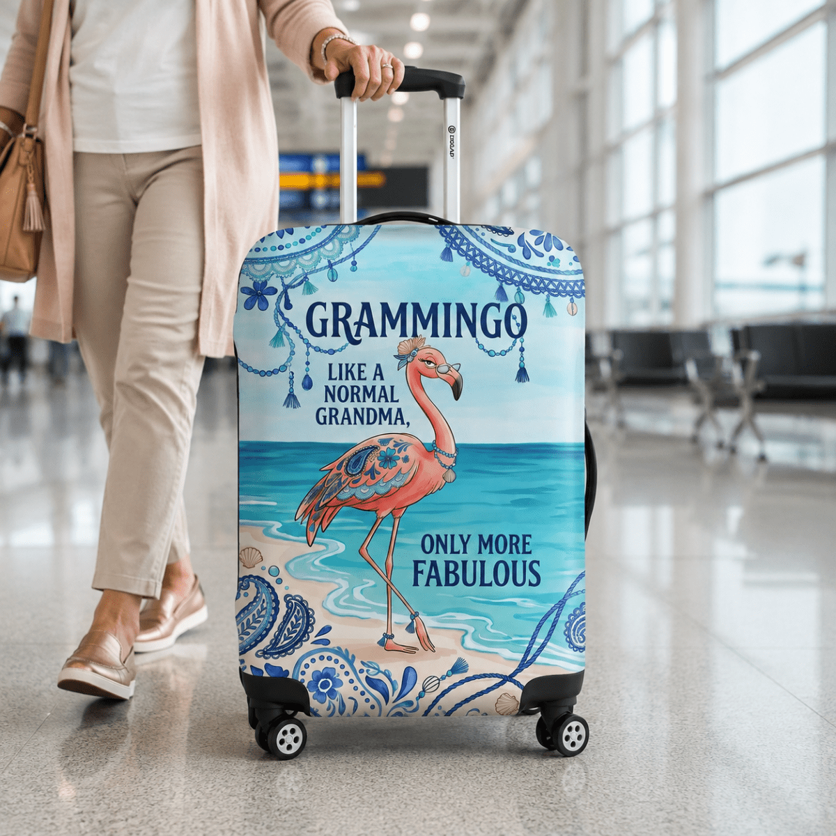 Flamingo Luggage Cover for Grandma, Grammingo Suitcase Cover, Funny Grandma Travel Gift - FlamingoAholic