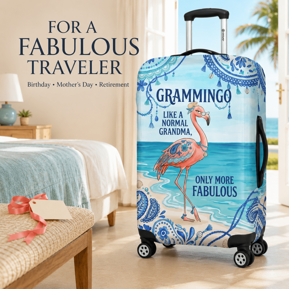 Flamingo Luggage Cover for Grandma, Grammingo Suitcase Cover, Funny Grandma Travel Gift - FlamingoAholic