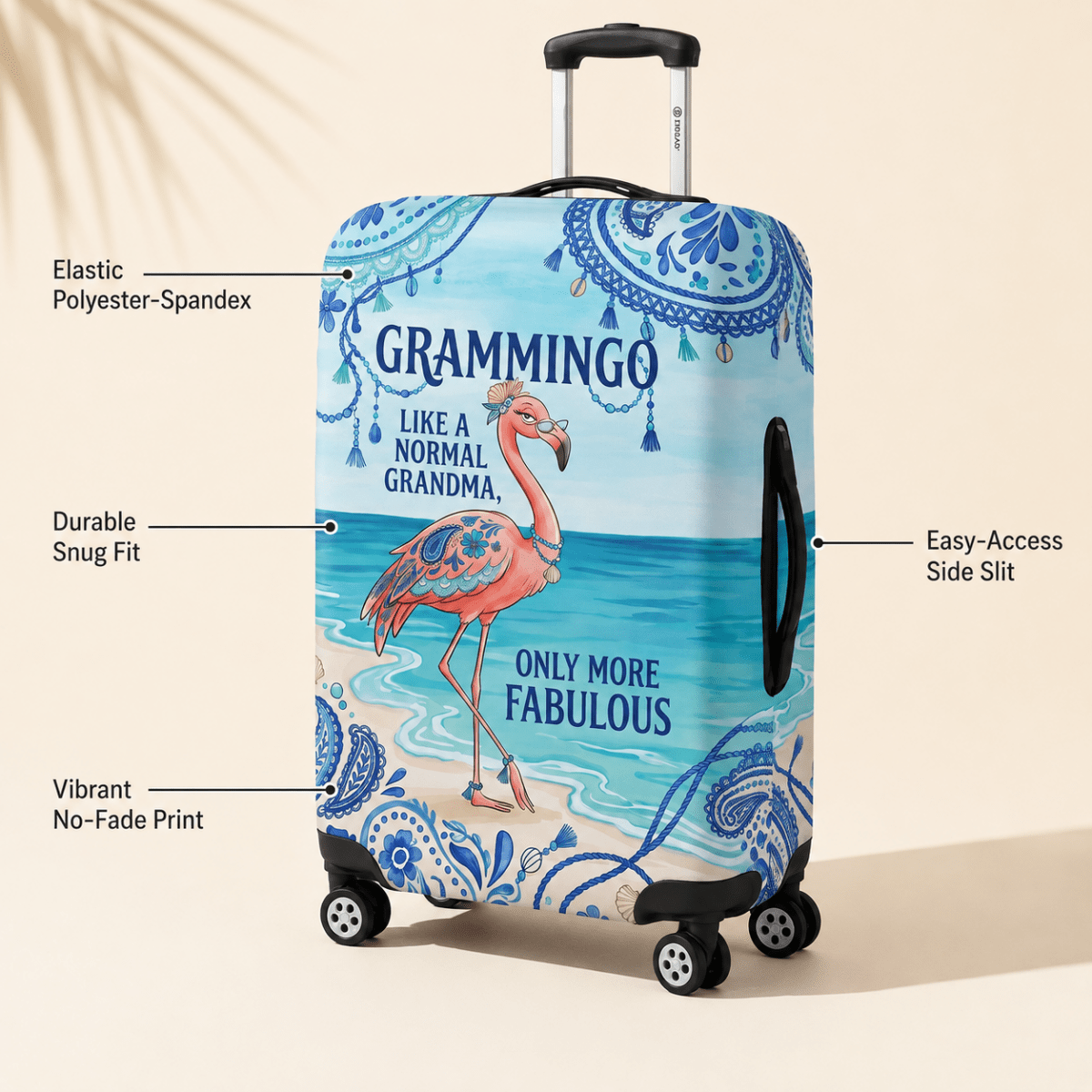Flamingo Luggage Cover for Grandma, Grammingo Suitcase Cover, Funny Grandma Travel Gift - FlamingoAholic
