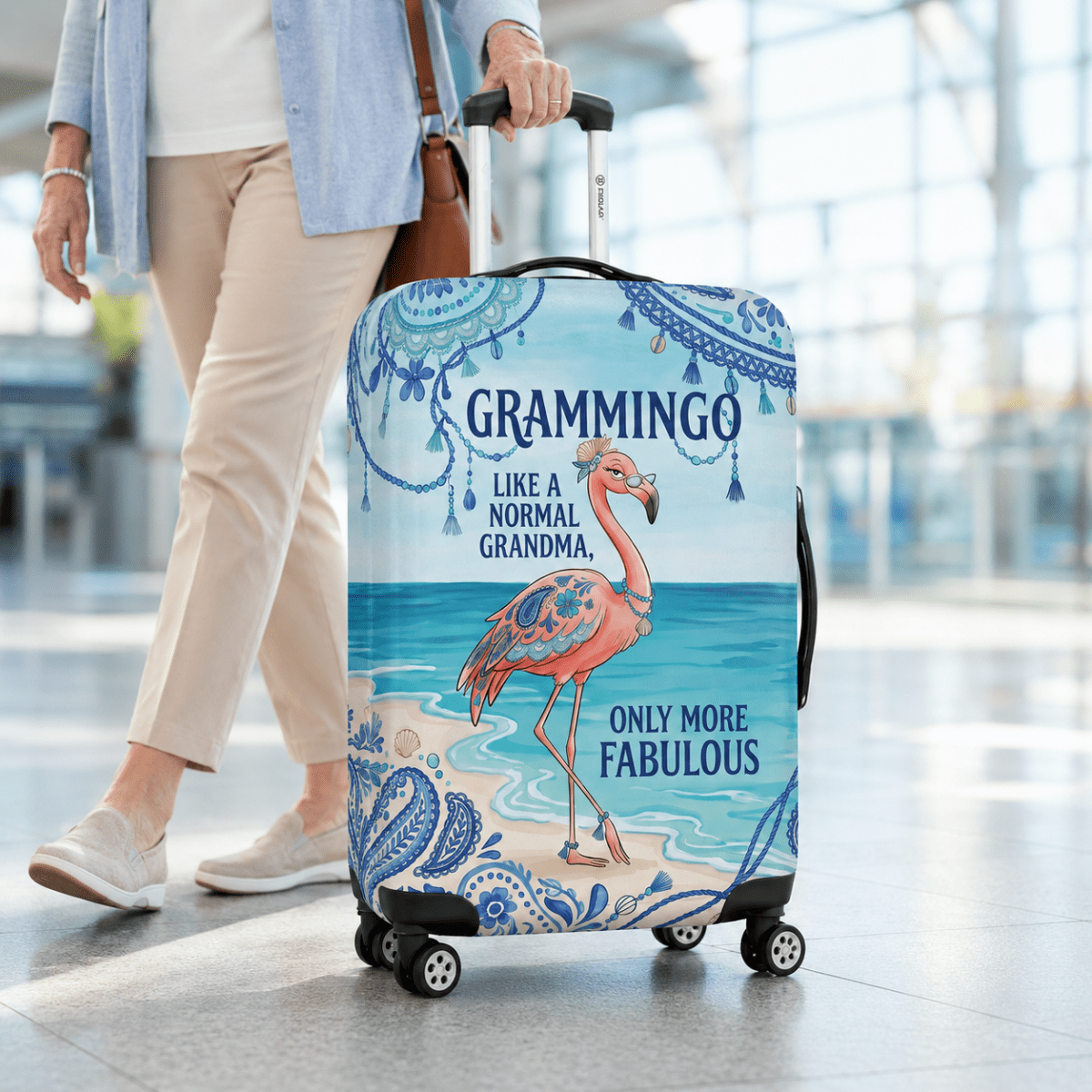 Flamingo Luggage Cover for Grandma, Grammingo Suitcase Cover, Funny Grandma Travel Gift - FlamingoAholic