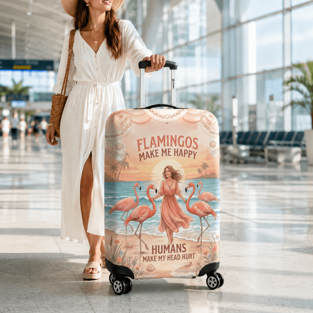 Flamingo Luggage Cover, Tropical Suitcase Cover for Women, Pink Flamingo Travel Accessory, Funny Beach Suitcase Protector, Traveler Gift - FlamingoAholic
