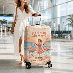 Flamingo Luggage Cover, Tropical Suitcase Cover for Women, Pink Flamingo Travel Accessory, Funny Beach Suitcase Protector, Traveler Gift - FlamingoAholic