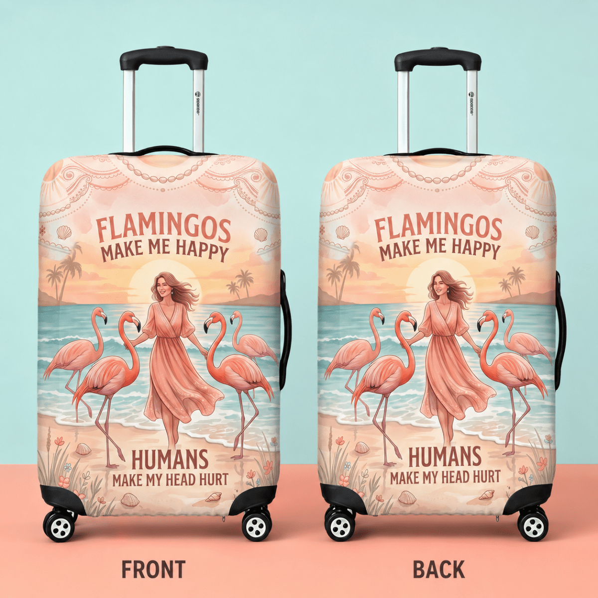Flamingo Luggage Cover, Tropical Suitcase Cover for Women, Pink Flamingo Travel Accessory, Funny Beach Suitcase Protector, Traveler Gift - FlamingoAholic