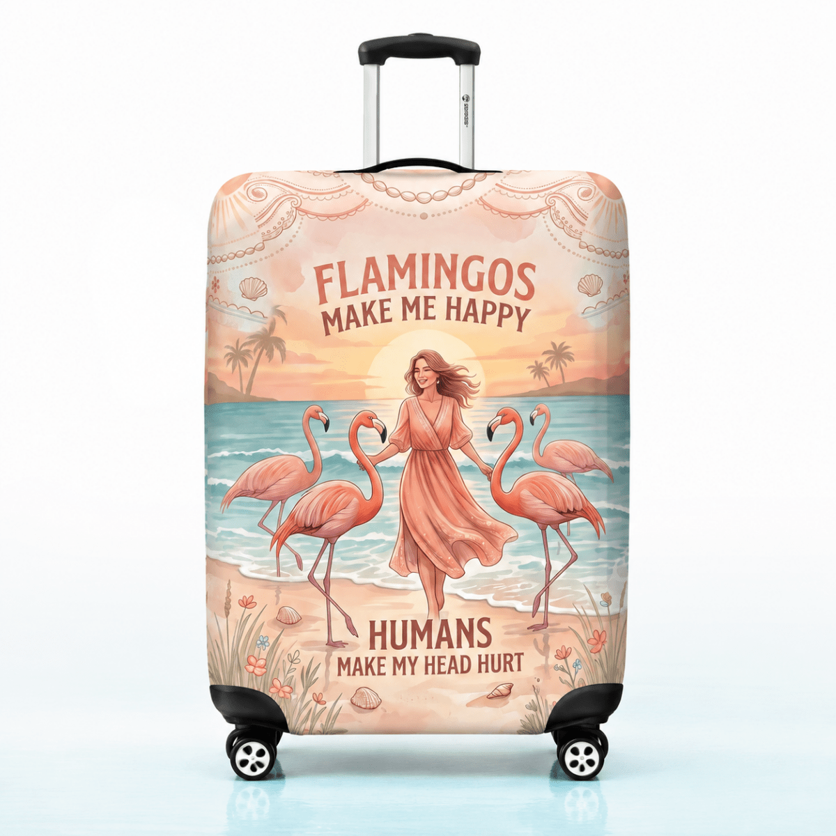 Flamingo Luggage Cover, Tropical Suitcase Cover for Women, Pink Flamingo Travel Accessory, Funny Beach Suitcase Protector, Traveler Gift - FlamingoAholic