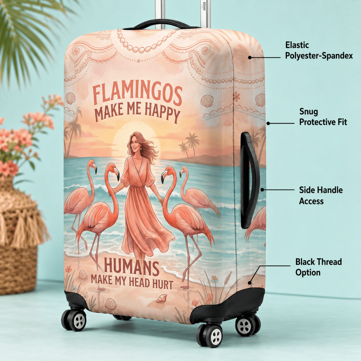 Flamingo Luggage Cover, Tropical Suitcase Cover for Women, Pink Flamingo Travel Accessory, Funny Beach Suitcase Protector, Traveler Gift - FlamingoAholic