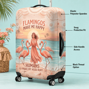 Flamingo Luggage Cover, Tropical Suitcase Cover for Women, Pink Flamingo Travel Accessory, Funny Beach Suitcase Protector, Traveler Gift - FlamingoAholic