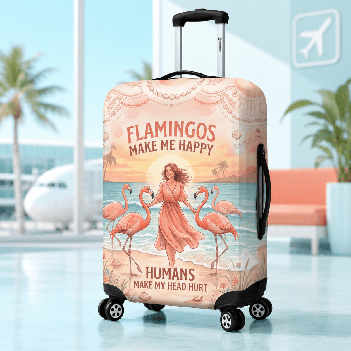 Flamingo Luggage Cover, Tropical Suitcase Cover for Women, Pink Flamingo Travel Accessory, Funny Beach Suitcase Protector, Traveler Gift - FlamingoAholic