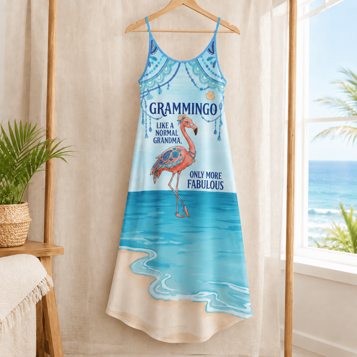 Flamingo Maxi Dress for Women, Grammingo Grandma Beach Vacation Dress, Tropical Summer Maxi Dress - FlamingoAholic