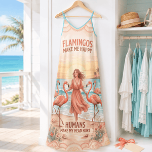 Flamingo Maxi Dress for Women, Tropical Beach Dress, Funny Flamingo Vacation Dress, Flowy Coastal Summer Dress - FlamingoAholic