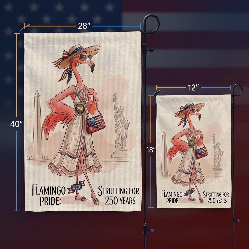 Flamingo Pride Strutting for 250 Years July 4th Garden Flag - FlamingoAholic