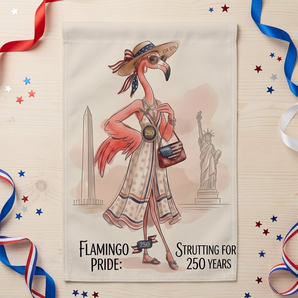 Flamingo Pride Strutting for 250 Years July 4th Garden Flag - FlamingoAholic