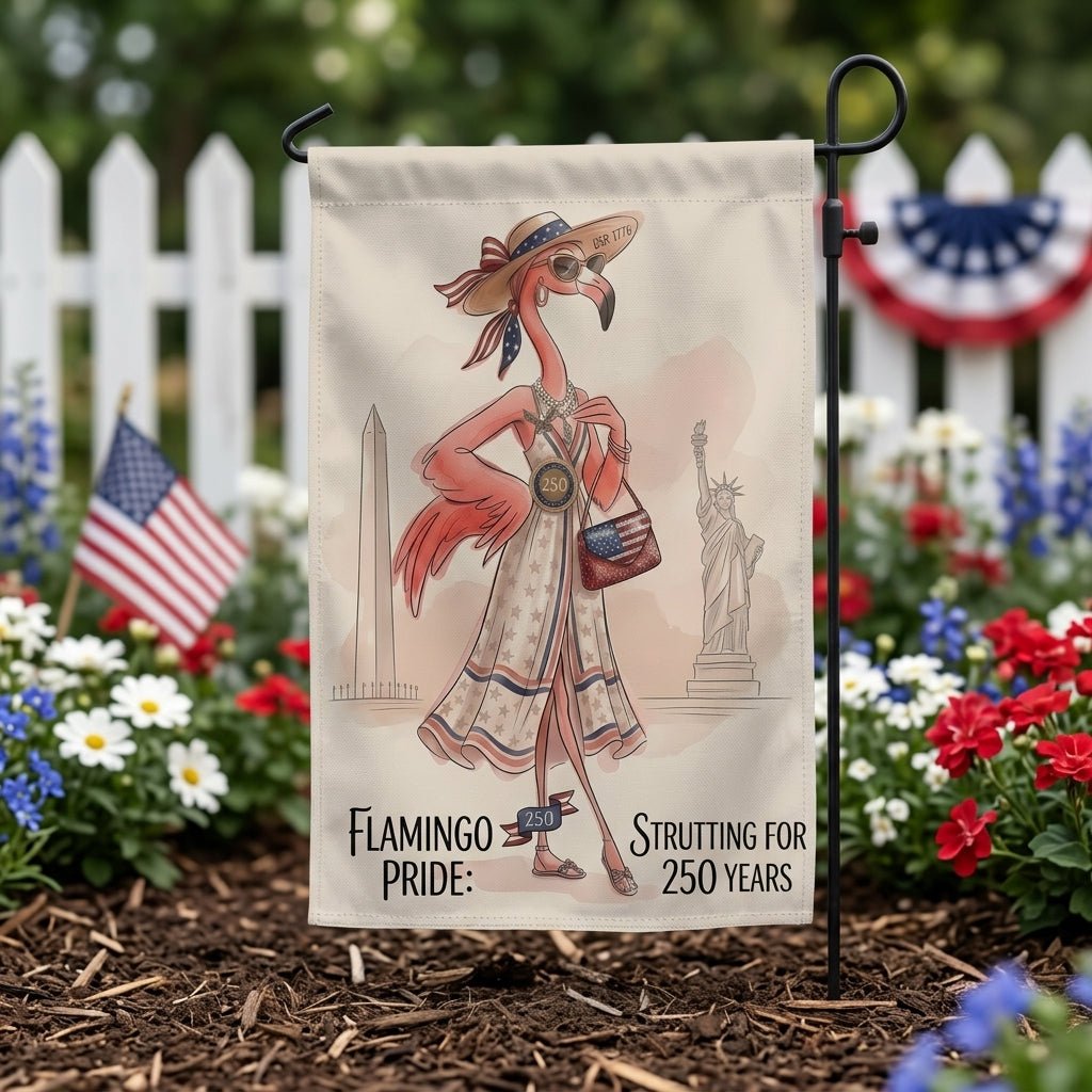 Flamingo Pride Strutting for 250 Years July 4th Garden Flag - FlamingoAholic