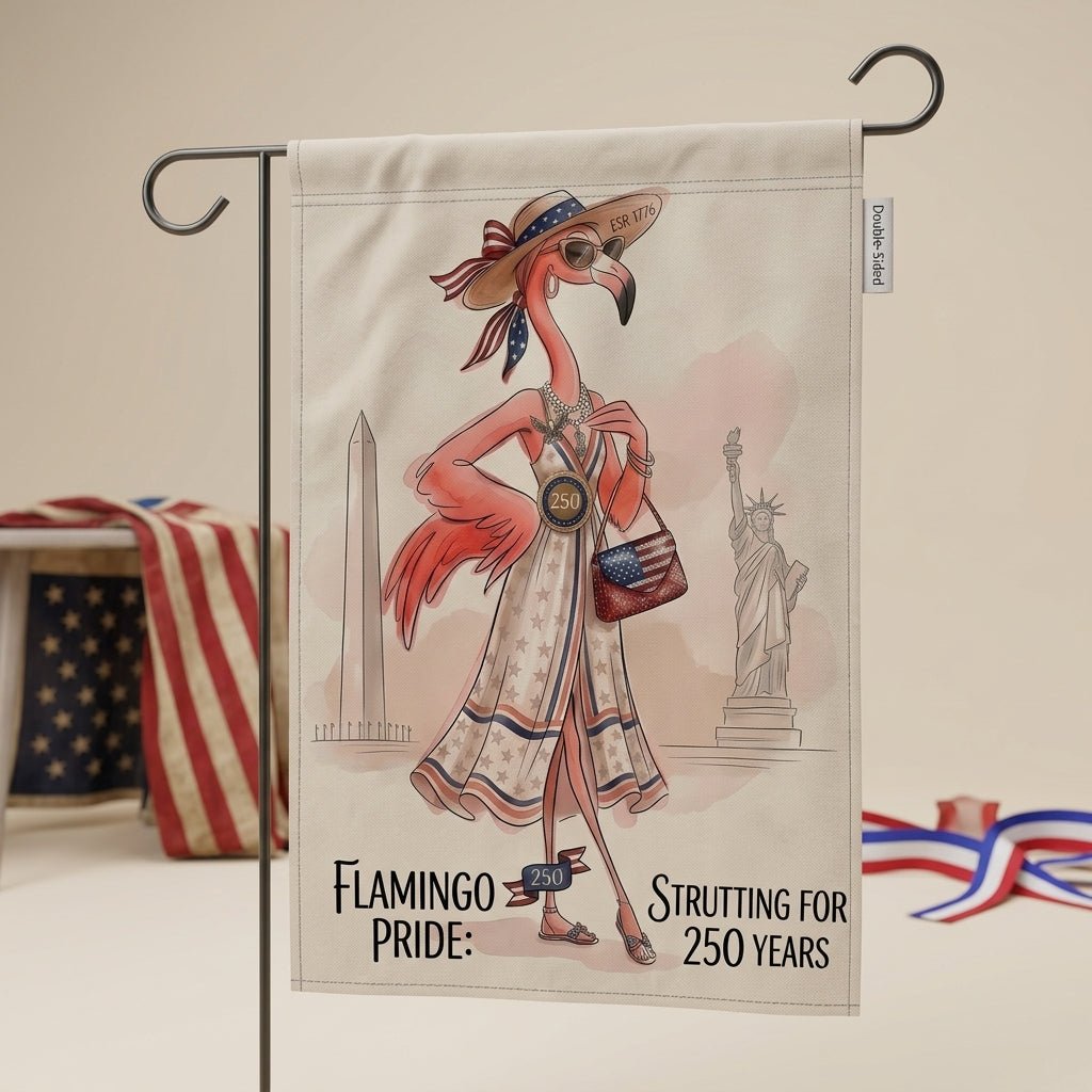 Flamingo Pride Strutting for 250 Years July 4th Garden Flag - FlamingoAholic