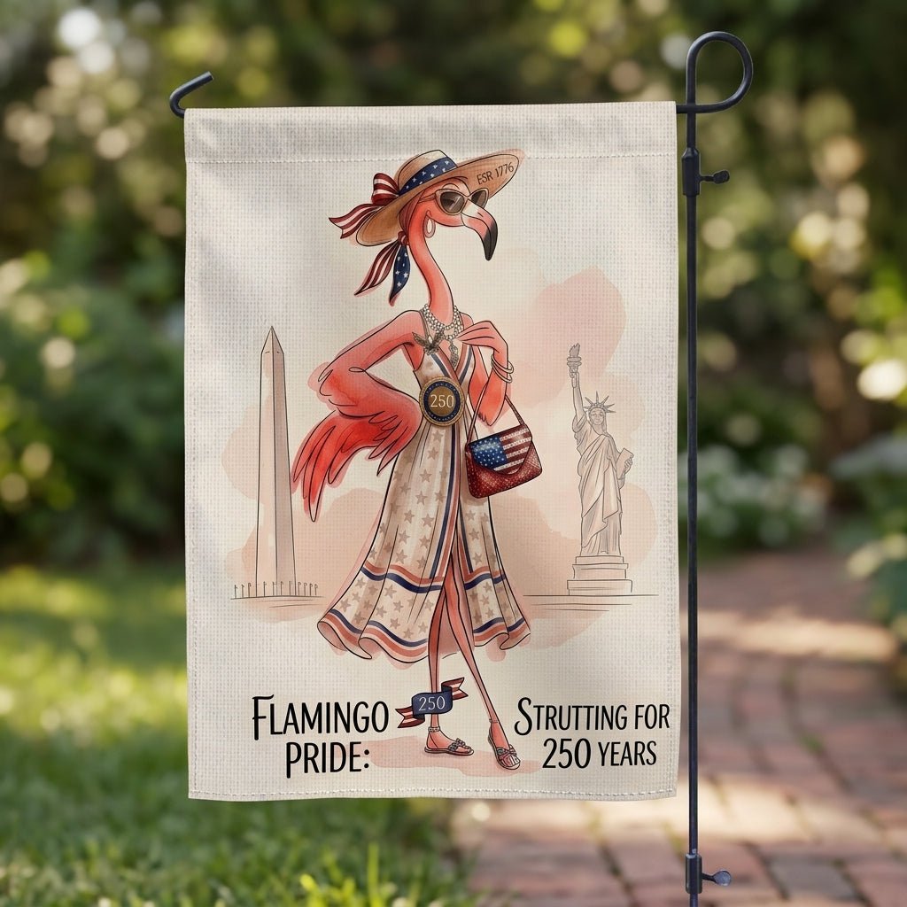 Flamingo Pride Strutting for 250 Years July 4th Garden Flag - FlamingoAholic