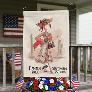 Flamingo Pride Strutting for 250 Years July 4th Garden Flag - FlamingoAholic