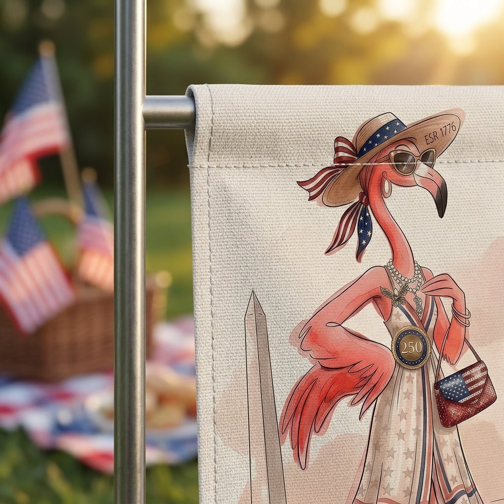 Flamingo Pride Strutting for 250 Years July 4th Garden Flag - FlamingoAholic