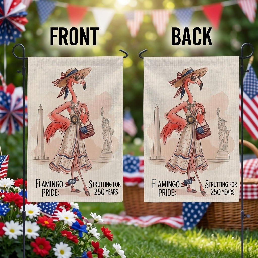 Flamingo Pride Strutting for 250 Years July 4th Garden Flag - FlamingoAholic