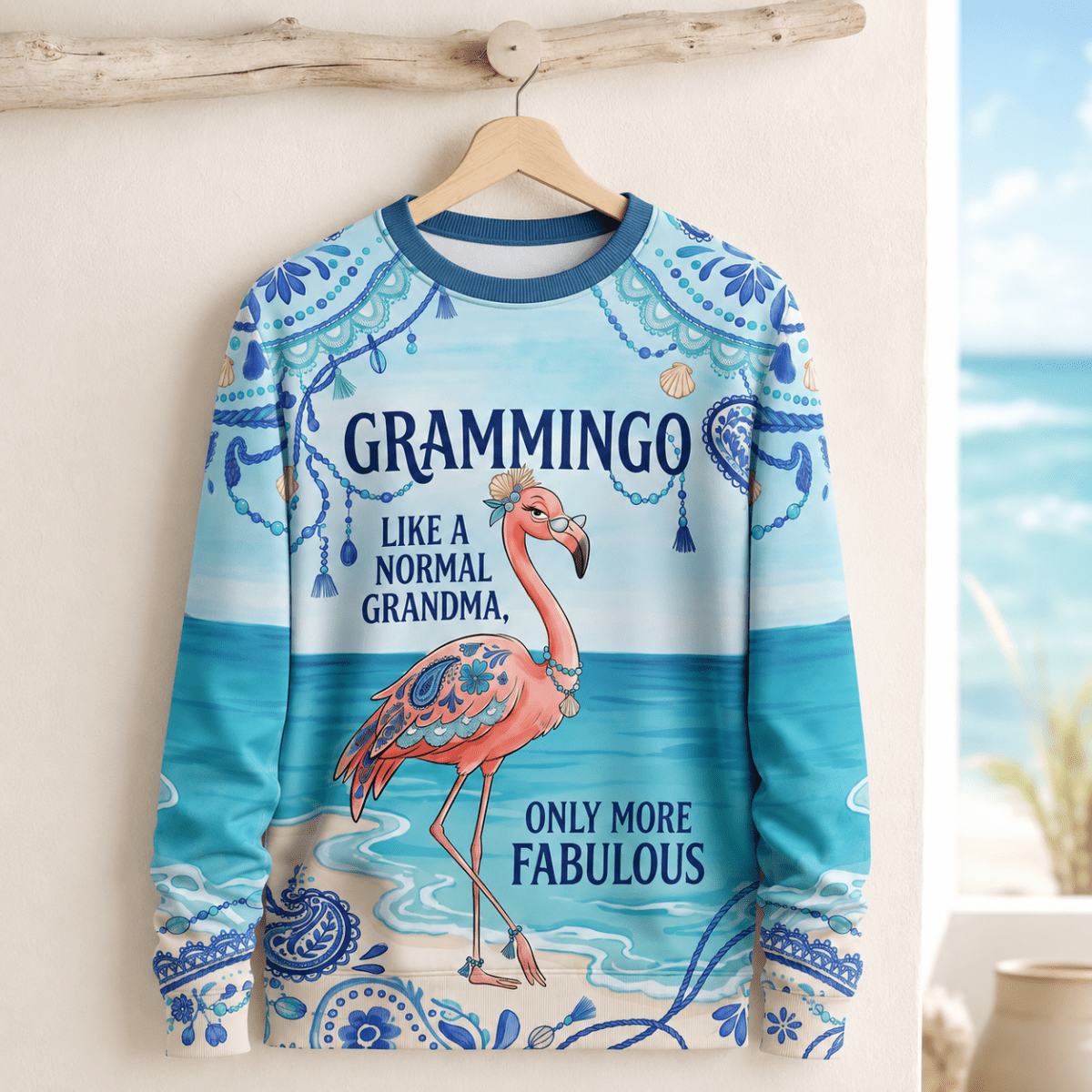 Flamingo Sweater for Women, Grammingo Grandma Sweater, Funny Flamingo Coastal Pullover - FlamingoAholic