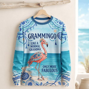Flamingo Sweater for Women, Grammingo Grandma Sweater, Funny Flamingo Coastal Pullover - FlamingoAholic
