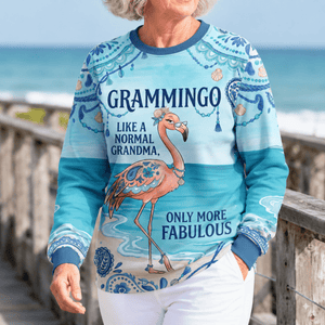 Flamingo Sweater for Women, Grammingo Grandma Sweater, Funny Flamingo Coastal Pullover - FlamingoAholic