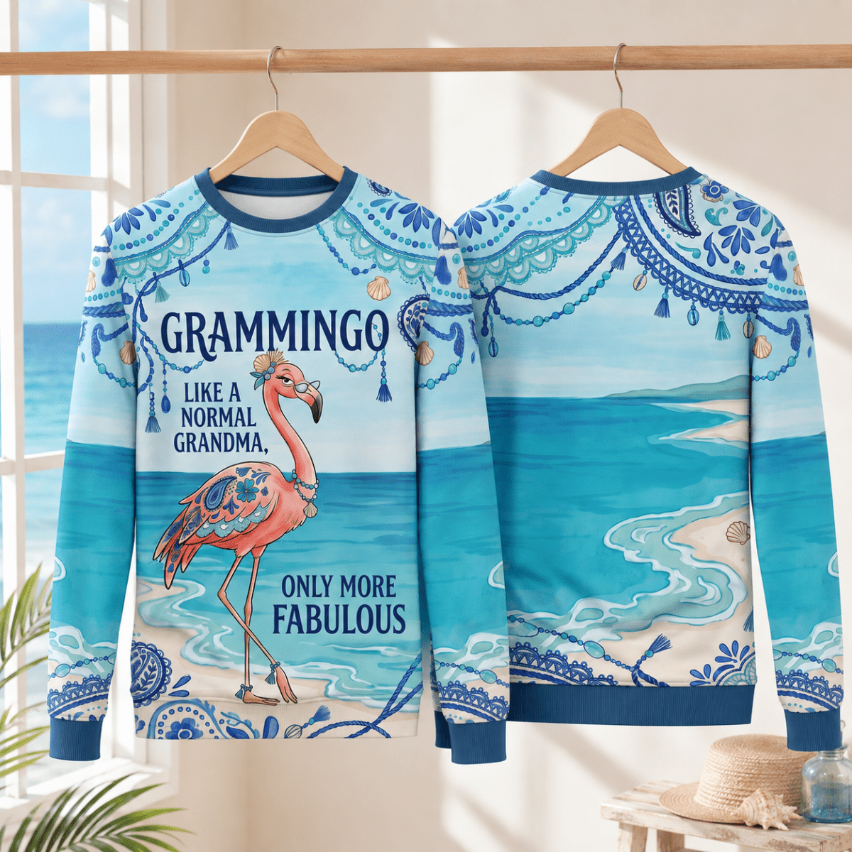Flamingo Sweater for Women, Grammingo Grandma Sweater, Funny Flamingo Coastal Pullover - FlamingoAholic