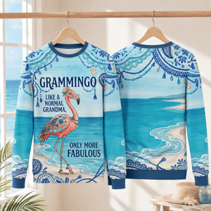 Flamingo Sweater for Women, Grammingo Grandma Sweater, Funny Flamingo Coastal Pullover - FlamingoAholic
