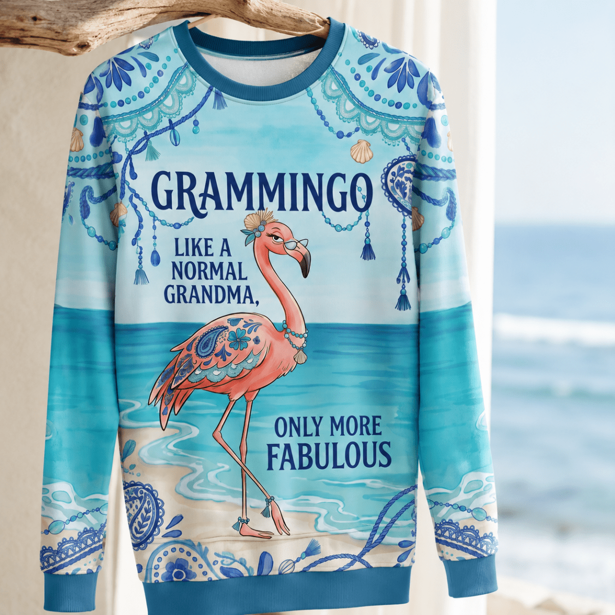 Flamingo Sweater for Women, Grammingo Grandma Sweater, Funny Flamingo Coastal Pullover - FlamingoAholic