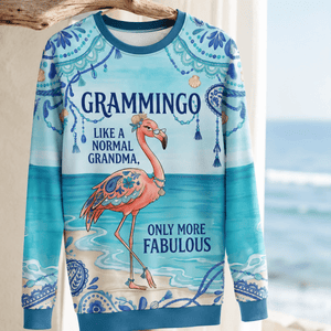 Flamingo Sweater for Women, Grammingo Grandma Sweater, Funny Flamingo Coastal Pullover - FlamingoAholic
