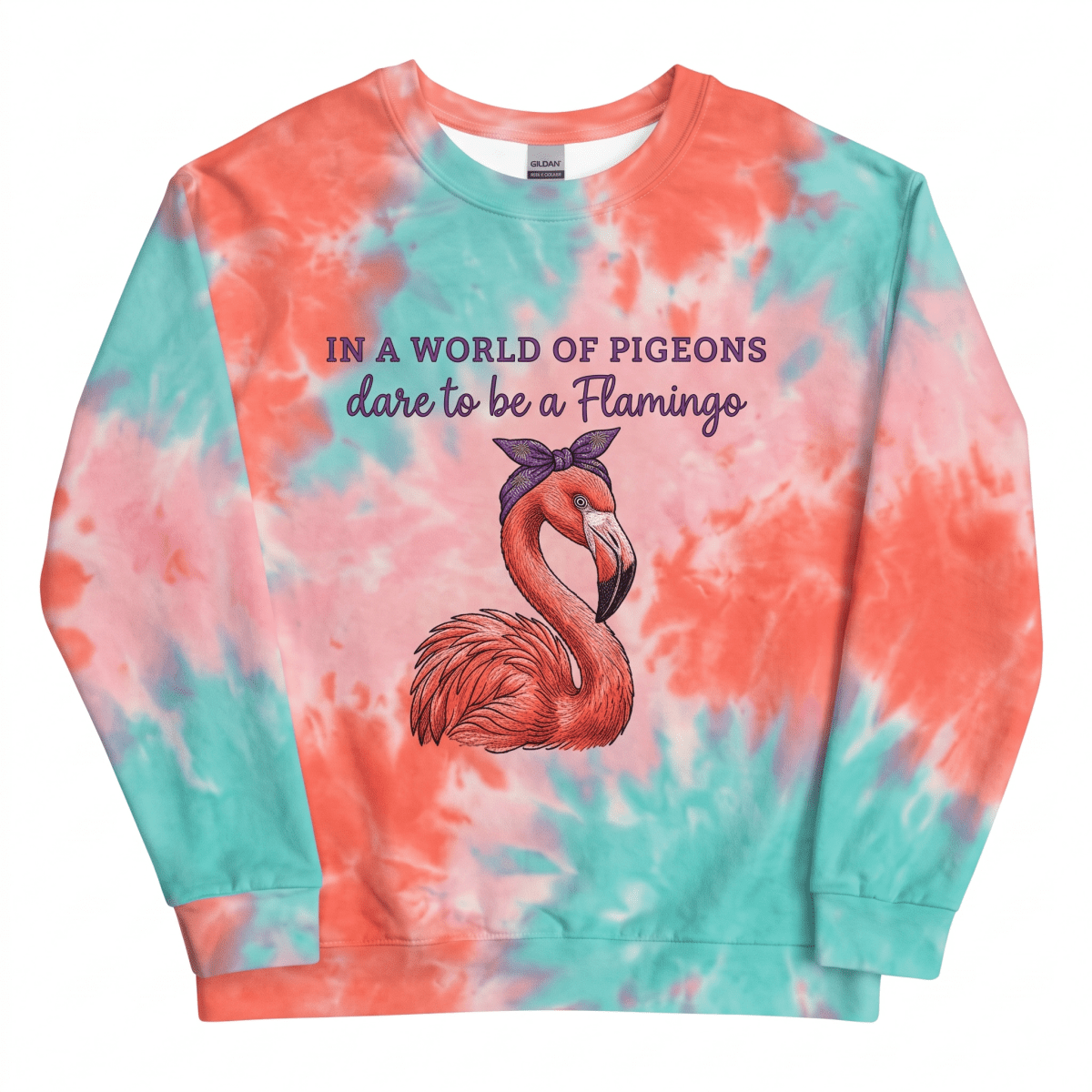 Flamingo Sweatshirt for Women, Colorful Tie Dye AOP Unisex Sweatshirt, Dare To Be A Flamingo Gift - FlamingoAholic