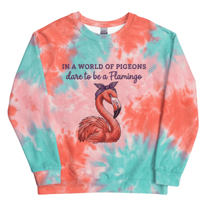 Flamingo Sweatshirt for Women, Colorful Tie Dye AOP Unisex Sweatshirt, Dare To Be A Flamingo Gift - FlamingoAholic