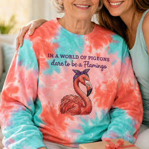 Flamingo Sweatshirt for Women, Colorful Tie Dye AOP Unisex Sweatshirt, Dare To Be A Flamingo Gift - FlamingoAholic