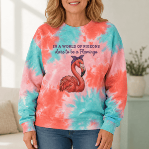 Flamingo Sweatshirt for Women, Colorful Tie Dye AOP Unisex Sweatshirt, Dare To Be A Flamingo Gift - FlamingoAholic