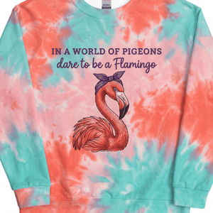 Flamingo Sweatshirt for Women, Colorful Tie Dye AOP Unisex Sweatshirt, Dare To Be A Flamingo Gift - FlamingoAholic