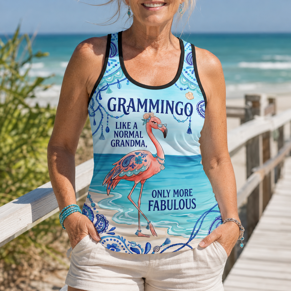 Flamingo Tank Top for Women, Grammingo Grandma Tank Top, Funny Flamingo Beach Top - FlamingoAholic