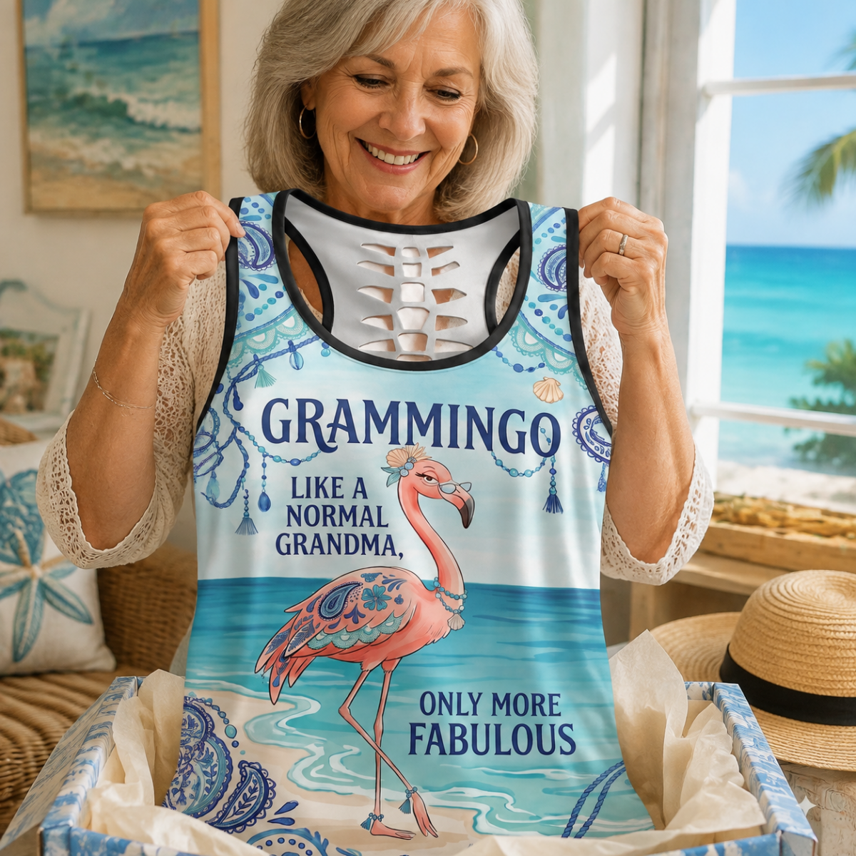 Flamingo Tank Top for Women, Grammingo Grandma Tank Top, Funny Flamingo Beach Top - FlamingoAholic