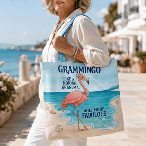 Flamingo Tote Bag for Grandma, Grammingo Funny Grandma Gift, Coastal Beach Tote Bag for Women - FlamingoAholic