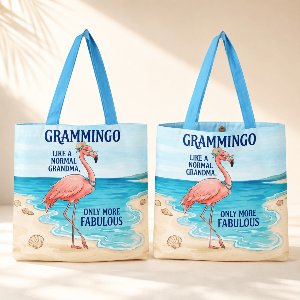 Flamingo Tote Bag for Grandma, Grammingo Funny Grandma Gift, Coastal Beach Tote Bag for Women - FlamingoAholic