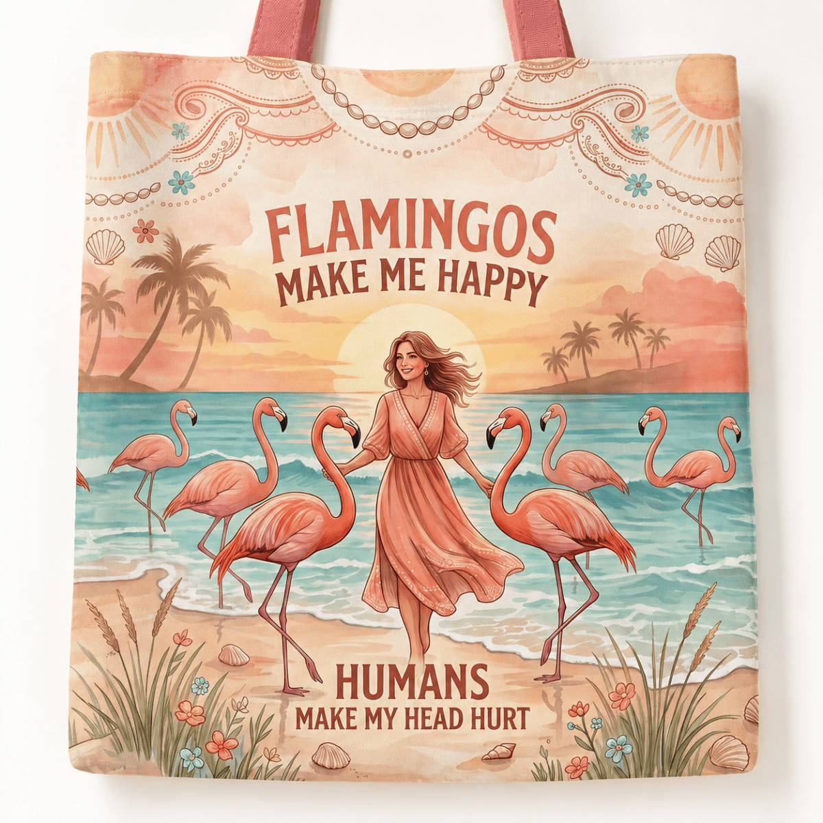 Flamingo Tote Bag for Women, Tropical Beach Bag, Pink Flamingo Canvas Tote, Funny Beach Lover Gift, Coastal Summer Bag - FlamingoAholic