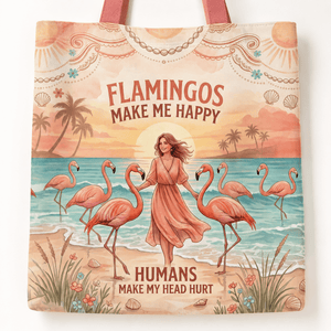 Flamingo Tote Bag for Women, Tropical Beach Bag, Pink Flamingo Canvas Tote, Funny Beach Lover Gift, Coastal Summer Bag - FlamingoAholic